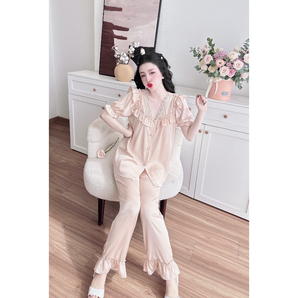 Đồ Bộ Nữ Pijama SOJUN Sét Mặc Nhà Quần Dài Tay Ngắn Trơn Cổ Bèo Cao Cấp 45-65kg