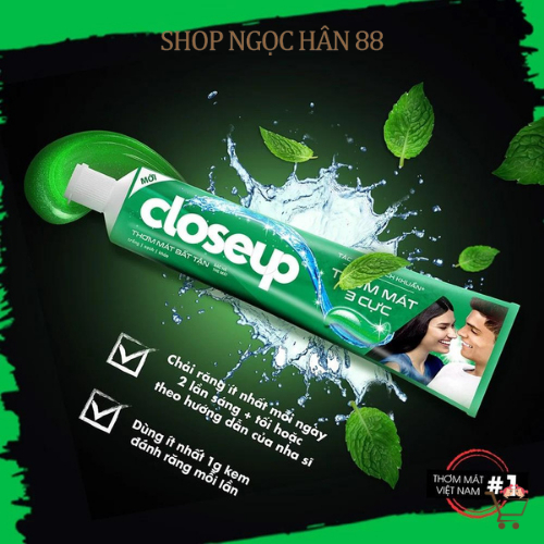 Kem đánh răng Closeup bạc hà/Băng Tuyết/ Detox Trắng Răng Than Hoạt Tính- Tuýp 180g