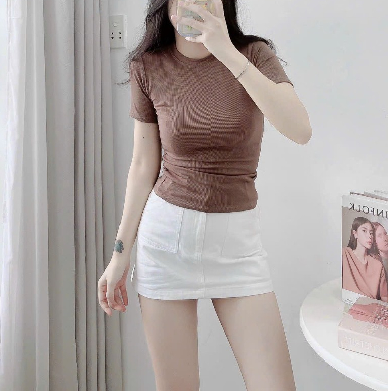Áo Thun Trơn Nữ Ôm bODY Cổ Tròn - Rere.Store  - Áo phông trơn nữ cổ tròn F16-1