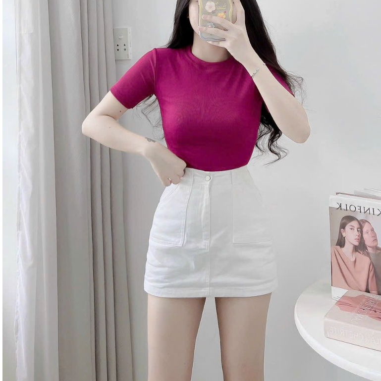 Áo Thun Trơn Nữ Ôm bODY Cổ Tròn - Rere.Store  - Áo phông trơn nữ cổ tròn F16-1