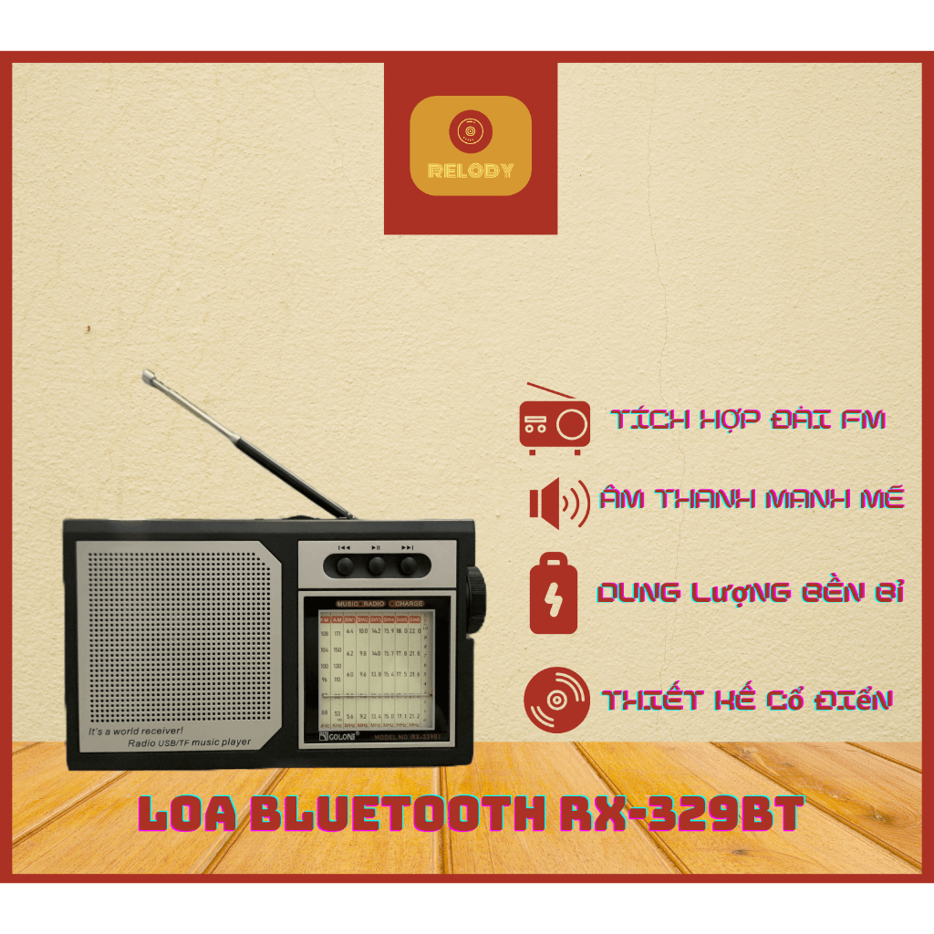 Loa Bluetooth FM Radio RX 329BT - Thiết kế cổ điển, Âm thạnh mạnh mẽ, kết hợp Đài FM Radio.