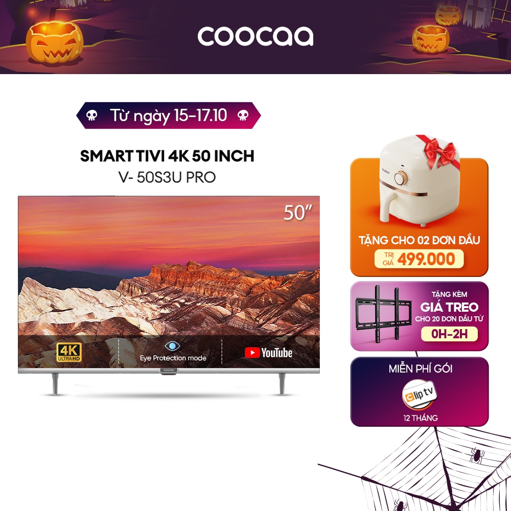 SMART TV 4K COOCAA 50 inch viền mỏng- Youtube - Model 50S3U-Pro - Lắp Đặt Miễn Phí