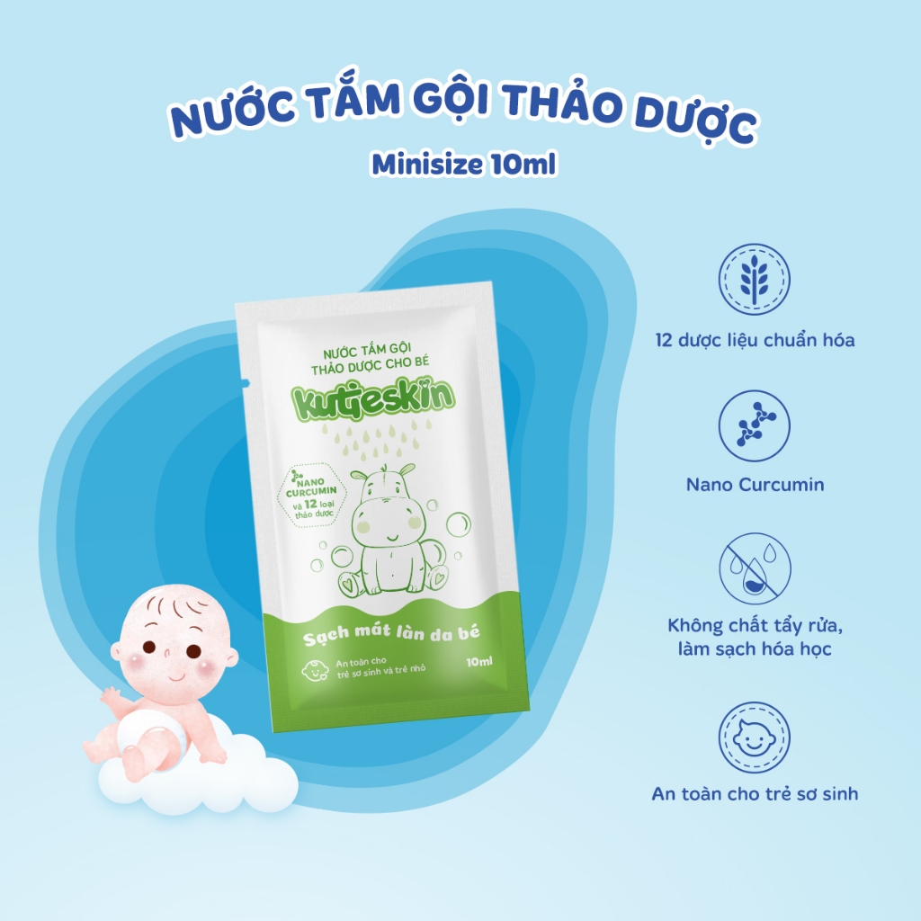 ( Sản phẩm trải nghiệm) Nước tắm gội thảo dược cho bé Kutieskin 10ml