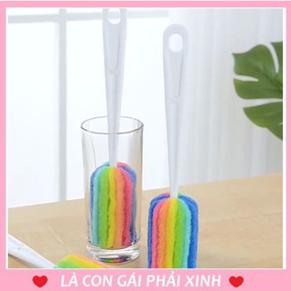 Cây cọ rửa ly, rửa bình thiết kế có cán cầm dài, cây rửa ly 7 sắc cầu vồng
