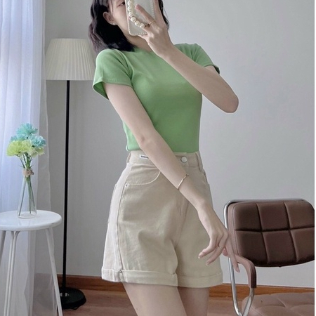 Áo Thun Trơn Nữ Ôm bODY Cổ Tròn - Rere.Store  - Áo phông trơn nữ cổ tròn F16-1