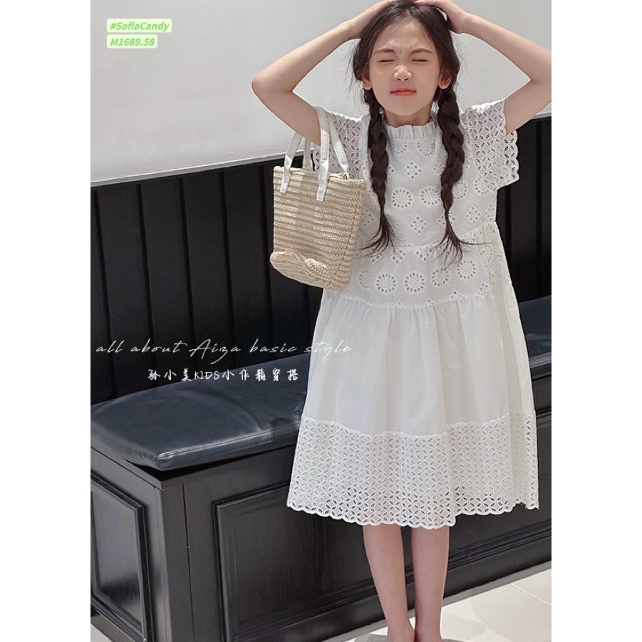 Đầm trắng thêu bé gái. Đầm trắng bé gái. Đầm trắng bé gái đi tiệc. Đầm thôi nôi. Váy trắng bé gái. D823249