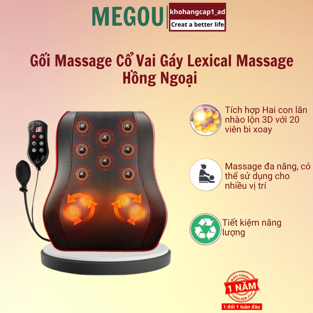 Gối Massage Cổ Vai Gáy Megou Máy Massage Hồng Ngoại Thế Hệ Mới Cao Cấp Hỗ Trợ Giảm Nhức Mỏi Toàn Thân Hiệu Quả