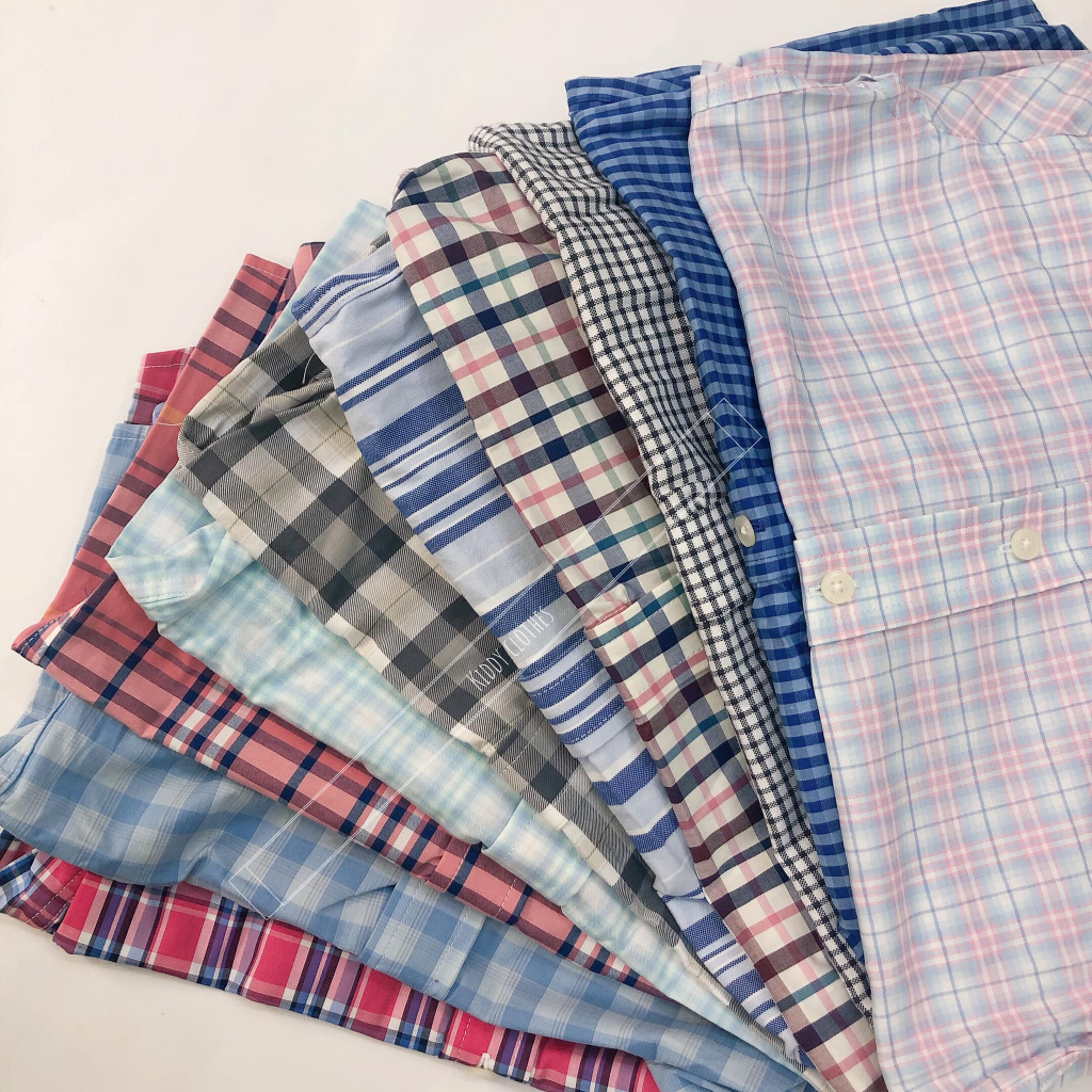 Áo sơ mi cổ bẻ kẻ sọc bé trai hàng dư xịn chất cotton/thô mềm, mát/Áo sơ mi tay ngắn kẻ caro bé trai