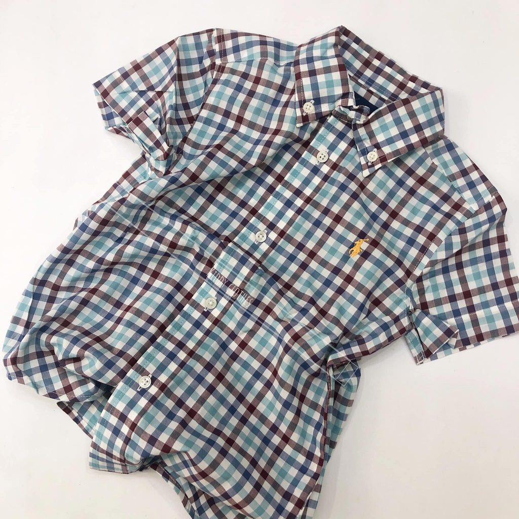 Áo sơ mi cổ bẻ kẻ sọc bé trai hàng dư xịn chất cotton/thô mềm, mát/Áo sơ mi tay ngắn kẻ caro bé trai