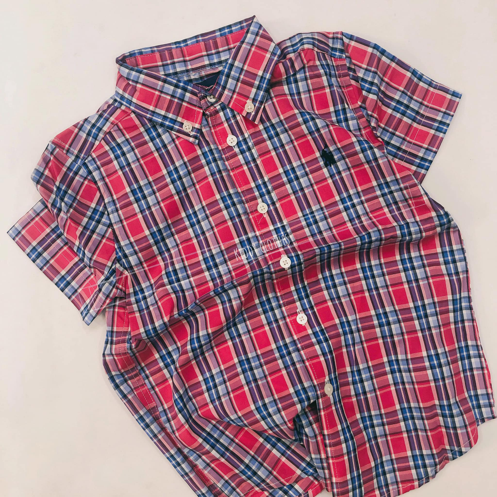 Áo sơ mi cổ bẻ kẻ sọc bé trai hàng dư xịn chất cotton/thô mềm, mát/Áo sơ mi tay ngắn kẻ caro bé trai