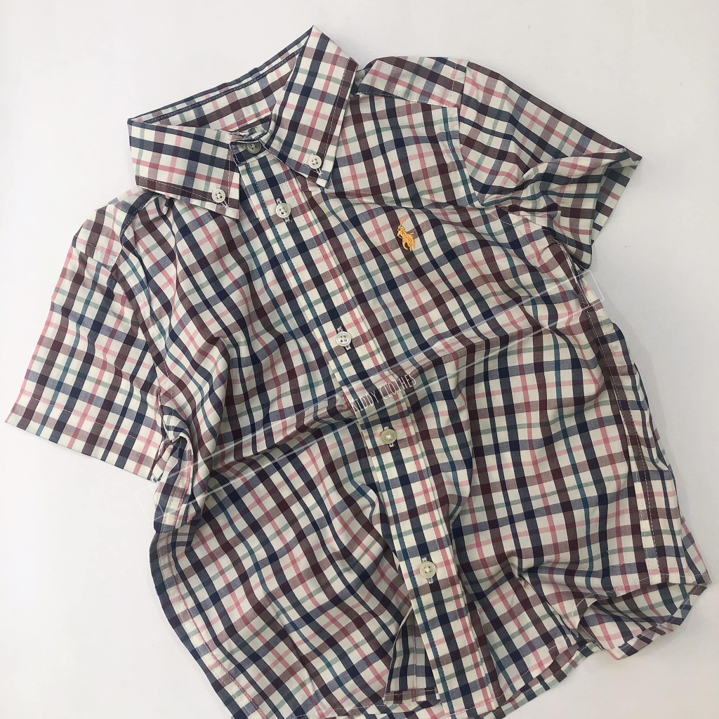 Áo sơ mi cổ bẻ kẻ sọc bé trai hàng dư xịn chất cotton/thô mềm, mát/Áo sơ mi tay ngắn kẻ caro bé trai