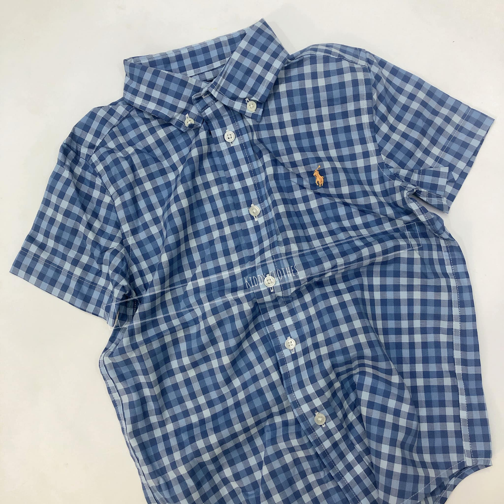 Áo sơ mi cổ bẻ kẻ sọc bé trai hàng dư xịn chất cotton/thô mềm, mát/Áo sơ mi tay ngắn kẻ caro bé trai