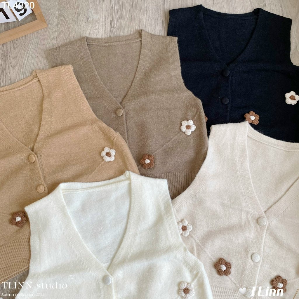 Áo gile len họa tiết bông hoa xinh phong cách Vintage Hàn Quốc