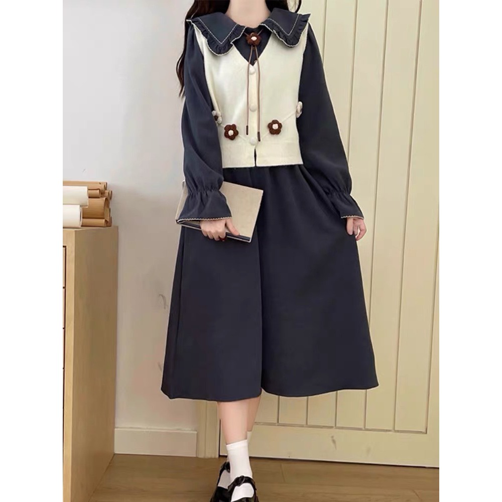 Áo gile len họa tiết bông hoa xinh phong cách Vintage Hàn Quốc