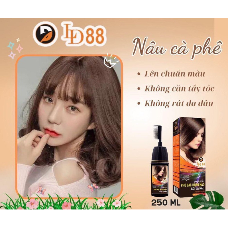 Dầu Gội Phủ Bạc 100% LD88 Đen và Nâu Có Kèm Lược
