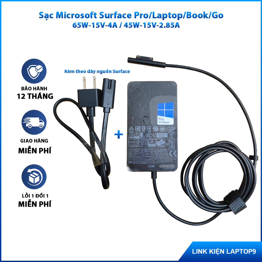 Sạc Zin Surface Pro 3 4 5 6 7 8 Book Laptop 1 2 3 65W-15V-4A , 44W-15V-2.58A Bảo Hành 12 Tháng Mới 100%