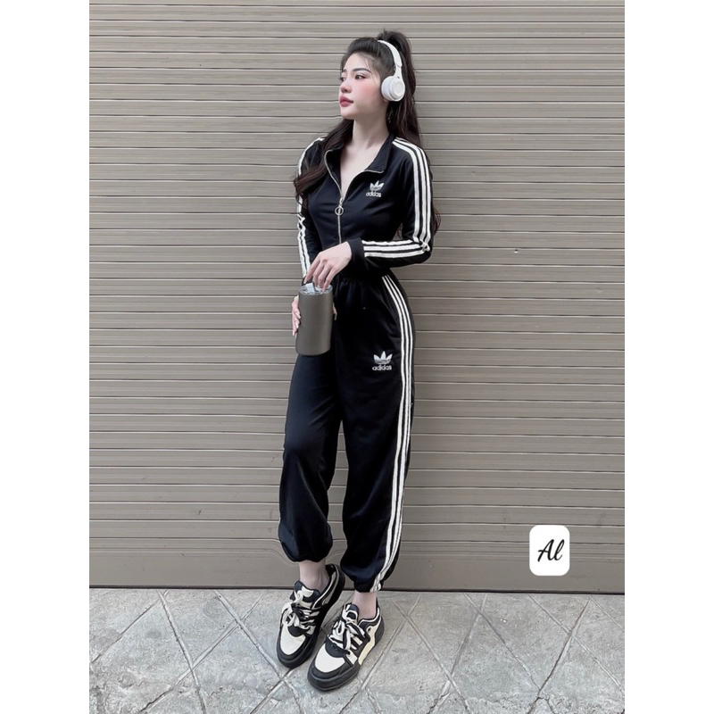 Set bộ adidas chất da cá dày dặn đen trắng