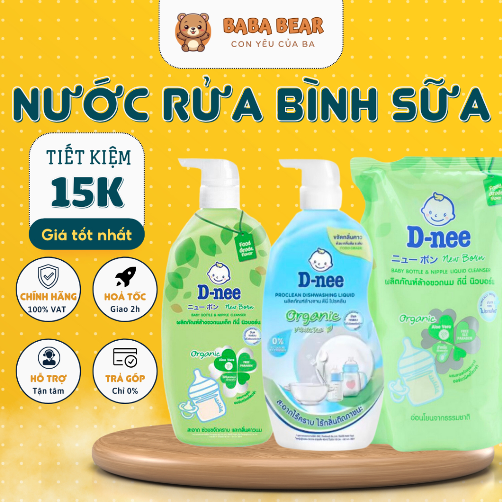 Nước Rửa Bình Sữa Dnee Organic Thái Túi 600ml An Toàn Cho Bé Túi 550ml, Chai 600ml Thái Lan