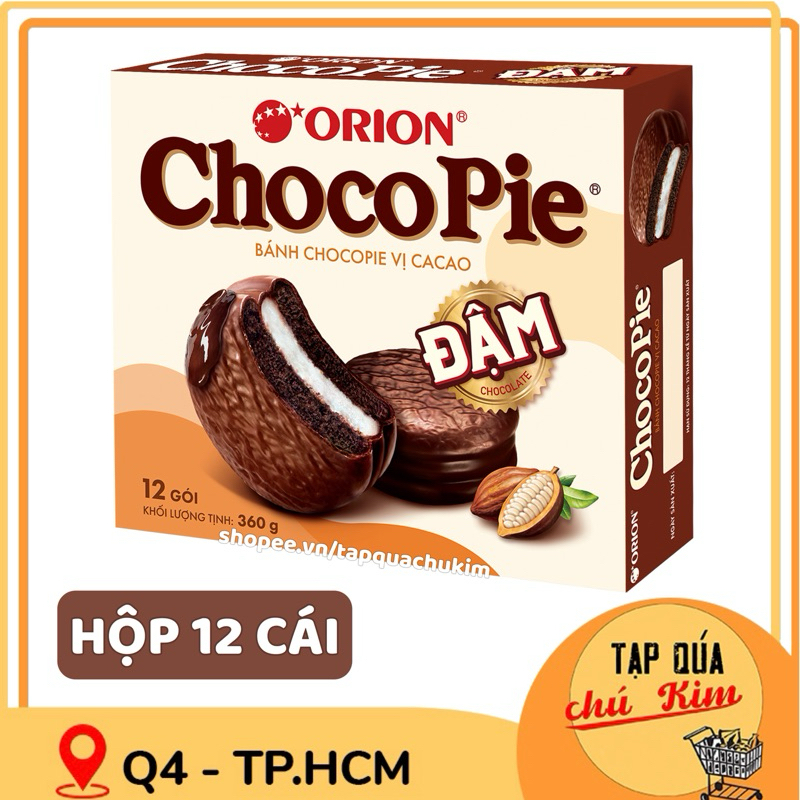 Bánh chocopie ORION vị CACAO DARK hộp 360G 12 cái / 180G 6 cái - tạp quá chú Kim