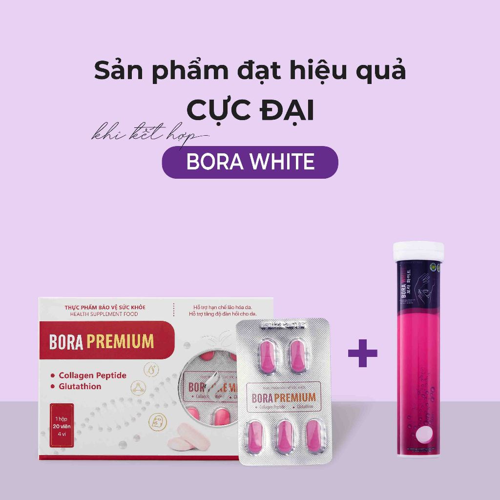 COMBO 10 Viên Uống Trắng Da Cao Cấp BORA PREMIUM Giúp Trẻ Hóa Sáng Mịn Làn Da Hộp 20 viên