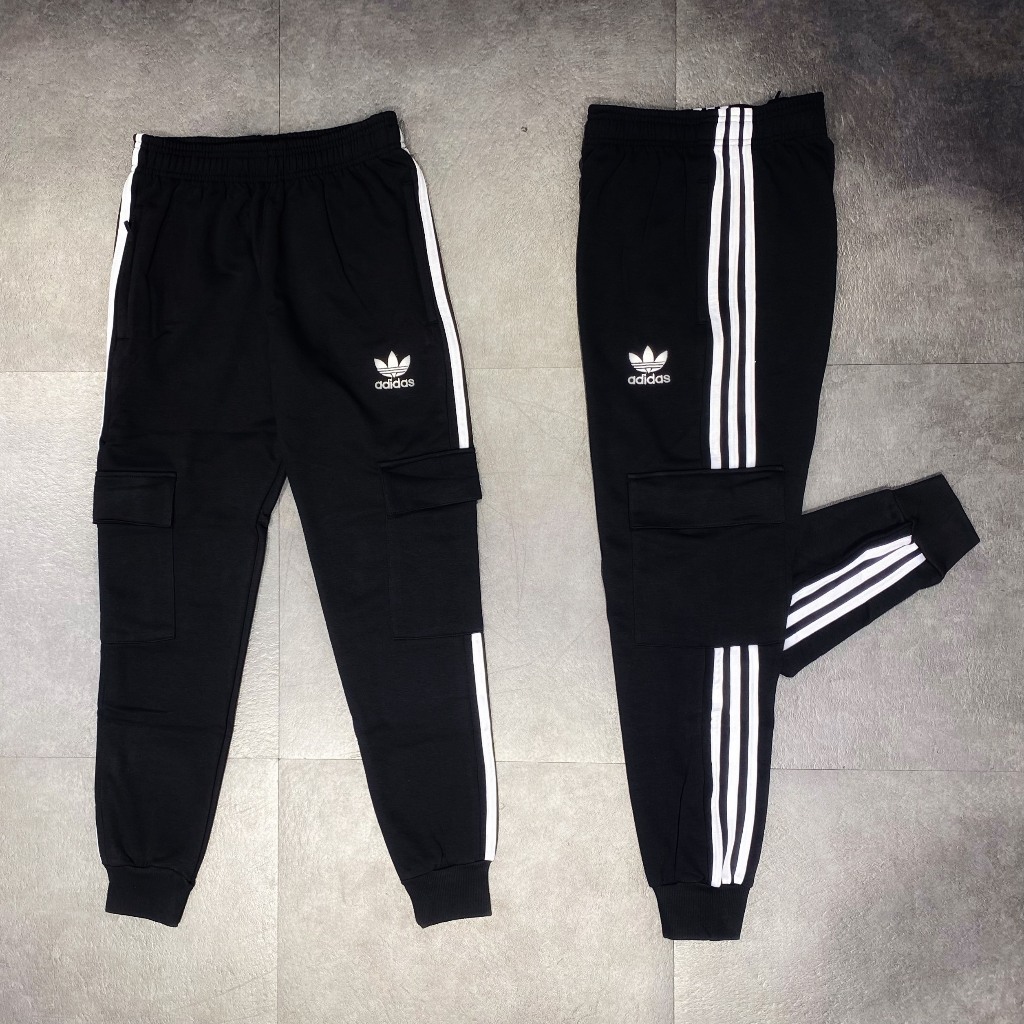 Quần ống bo nam nữ unisex ba sọc chất nỉ cotton cao cấp hai túi trước có khoá logo thêu B142