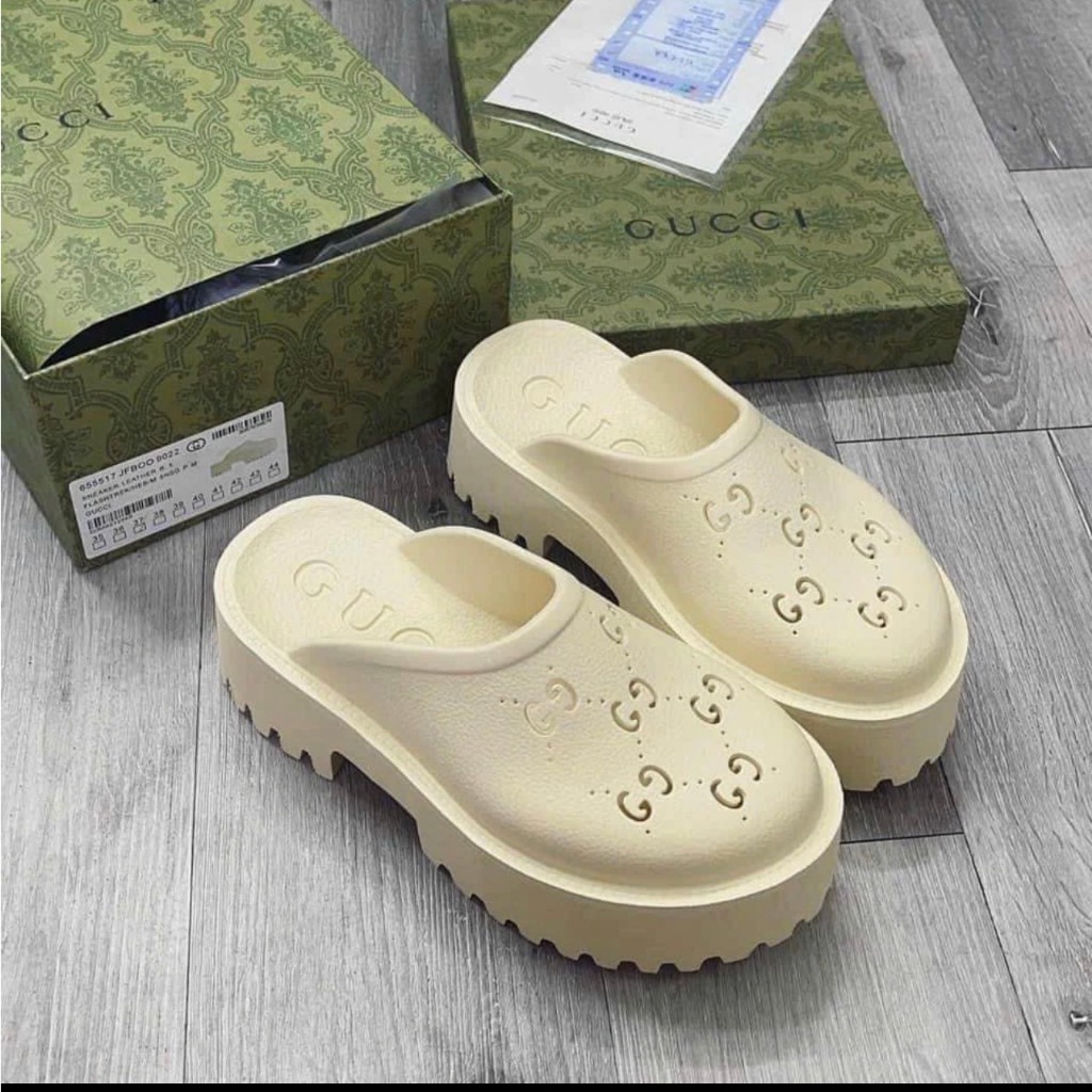 Dép Sục Gucci Nữ, Dép GC Nữ Độn Đế Cao Su Đúc Cao Cấp Đế Cao 5cm Hot Trend 2023 S22