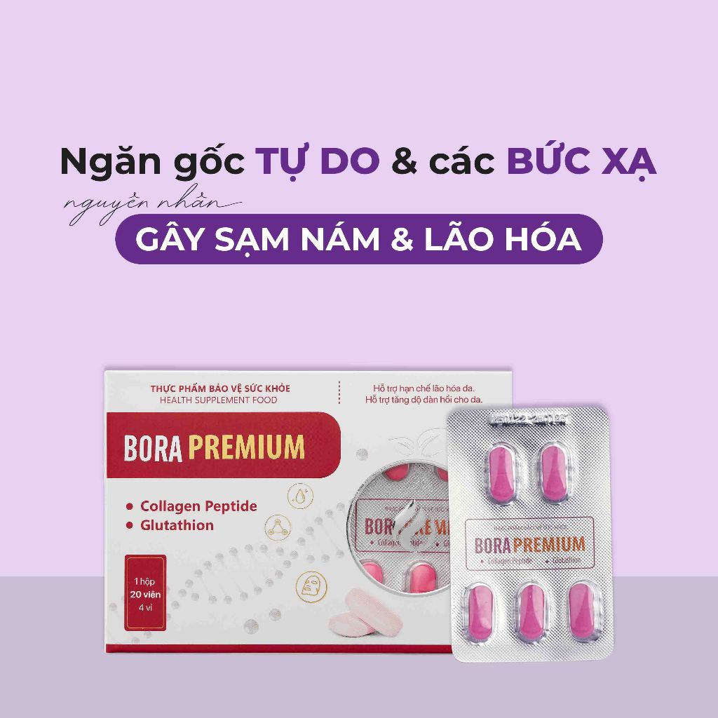 COMBO 5 Viên Uống Trắng Da Cao Cấp BORA PREMIUM Giúp Trẻ Hóa Sáng Mịn Làn Da Hộp 20 viên