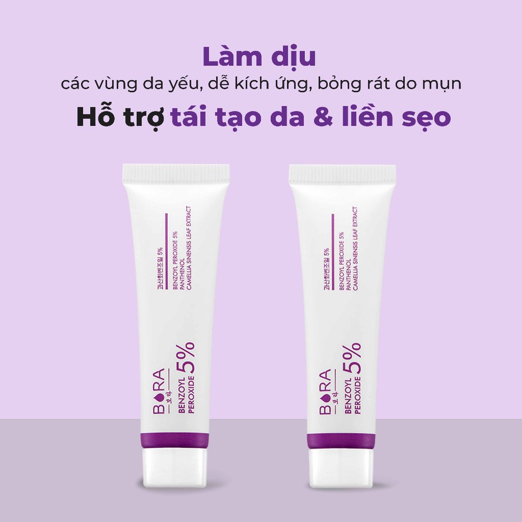 Kem Chấm Mụn BORA BENZOYL PEROXIDE 5% Tẩy Tế Bào Chết Nhanh Chóng Làm Lành Vết Sẹo Tuýp 15g