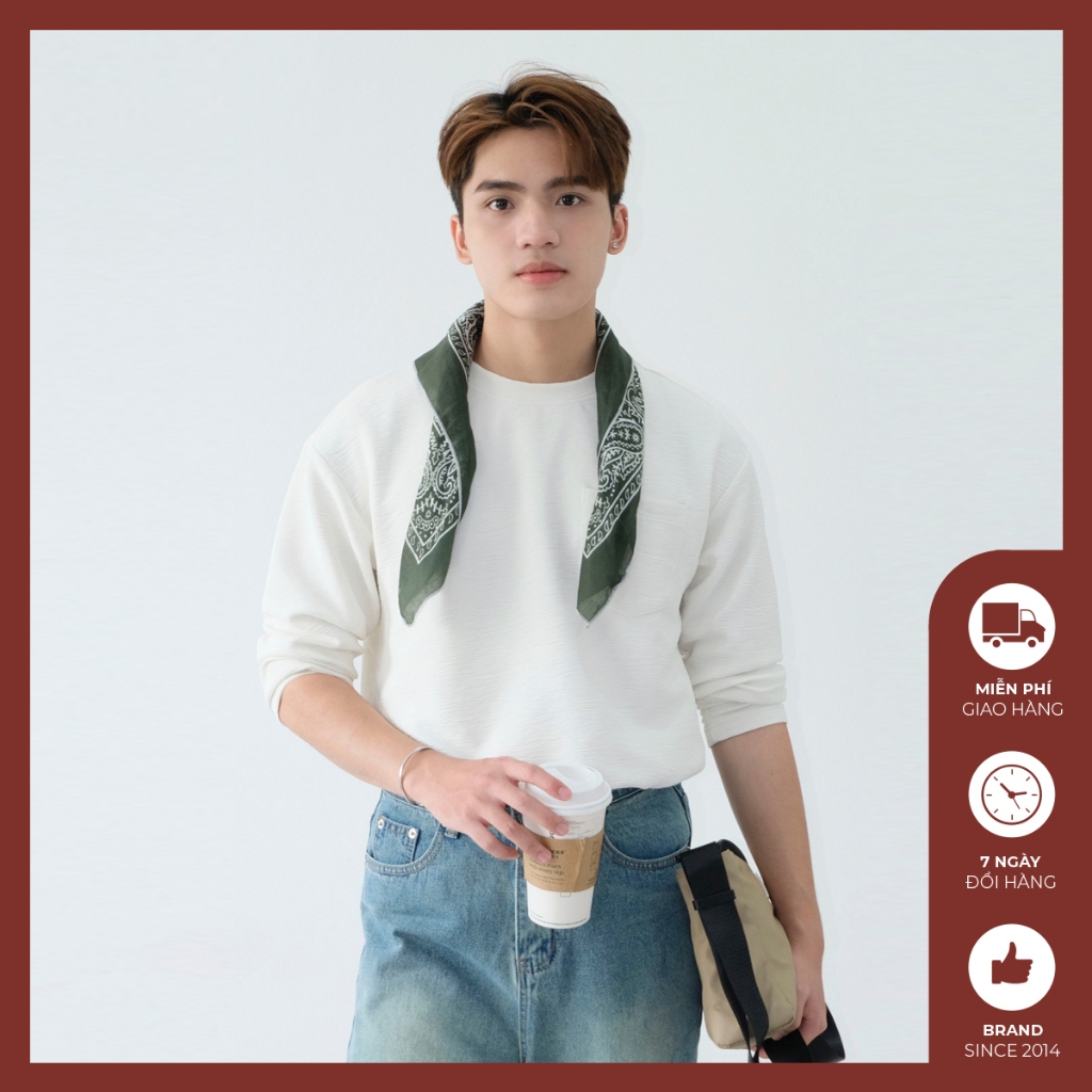 Áo thun dài tay nam form rộng Độc menswear chất liệu nỉ bề mặt xử lý sần, phối túi ốp thiết kế cài cúc túi - AT295