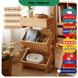 Kệ để đồ - sách -trái cây gỗ thông decor phòng khách & quán kiểu retro bắc âu 3 tầng