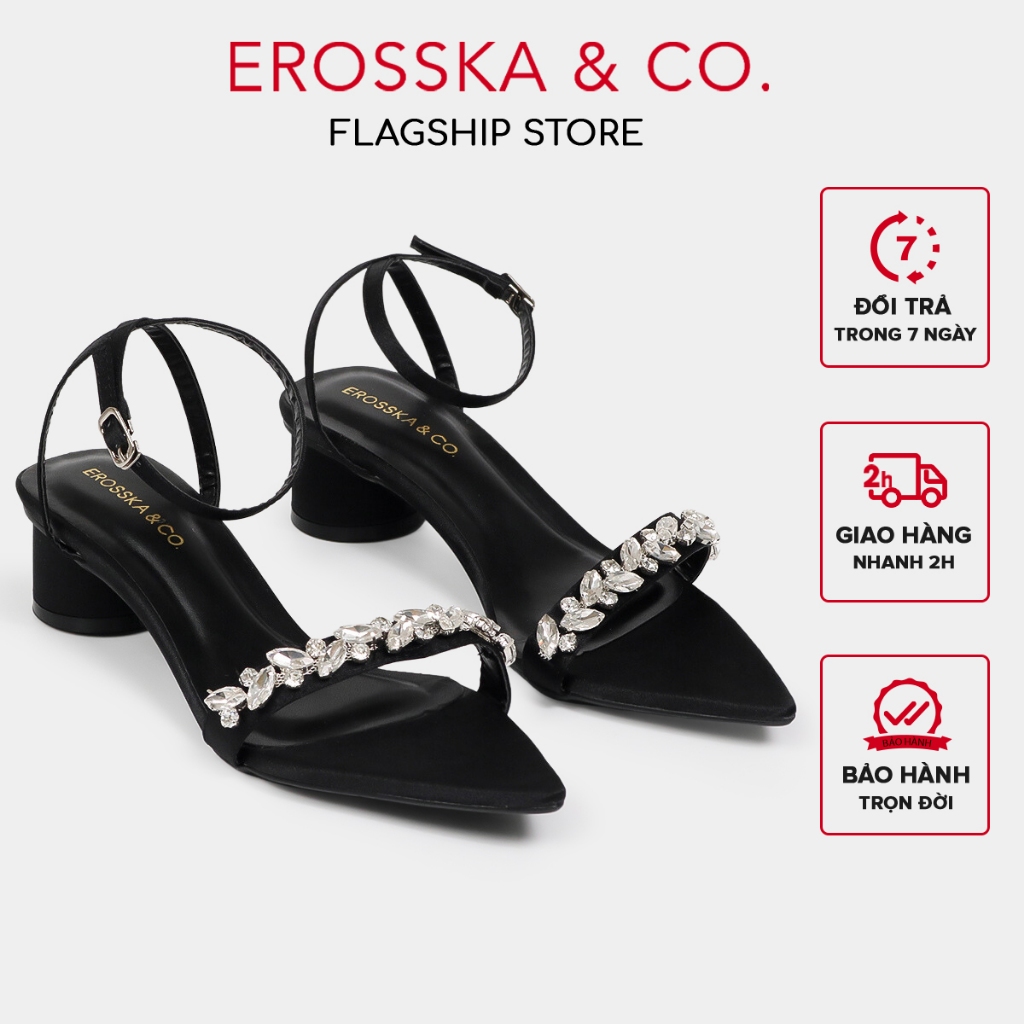 [Mã AFSOS10 - giảm 50K đơn từ 50K] Erosska - Giày sandal cao gót nữ mũi nhọn quai đính đá sang trọng cao 5cm - EB069