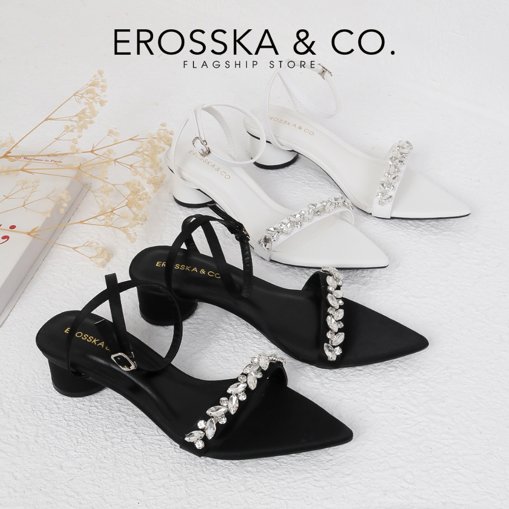 [Mã AFSOS10 - giảm 50K đơn từ 50K] Erosska - Giày sandal cao gót nữ mũi nhọn quai đính đá sang trọng cao 5cm - EB069