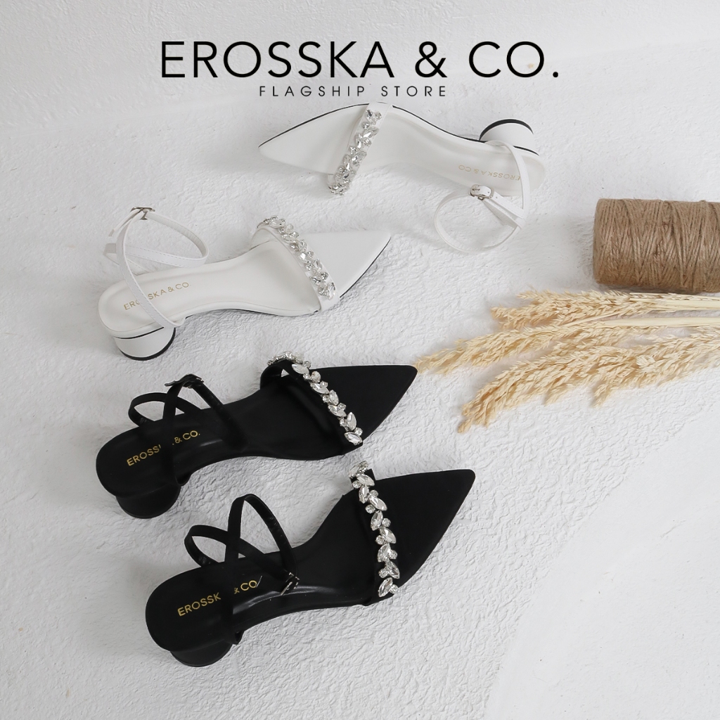 [Mã AFSOS10 - giảm 50K đơn từ 50K] Erosska - Giày sandal cao gót nữ mũi nhọn quai đính đá sang trọng cao 5cm - EB069