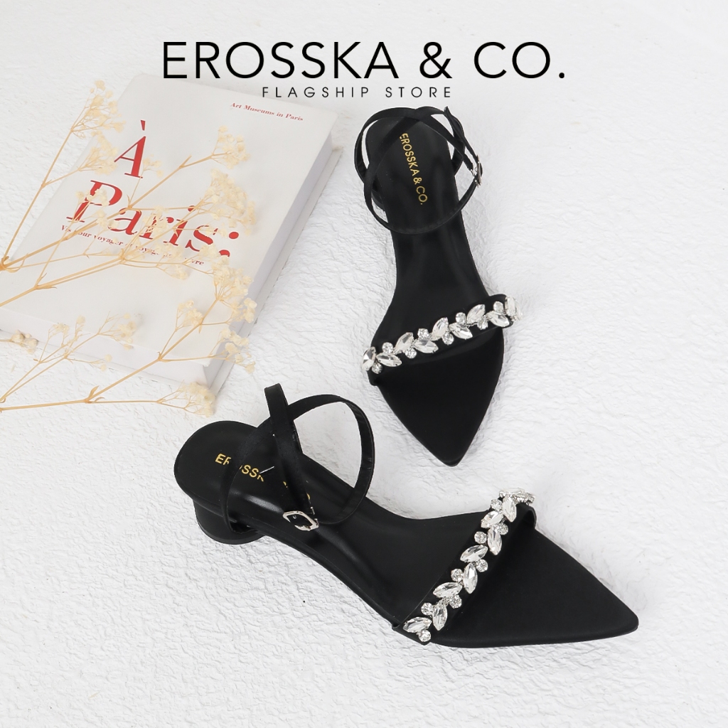 [Mã AFSOS10 - giảm 50K đơn từ 50K] Erosska - Giày sandal cao gót nữ mũi nhọn quai đính đá sang trọng cao 5cm - EB069