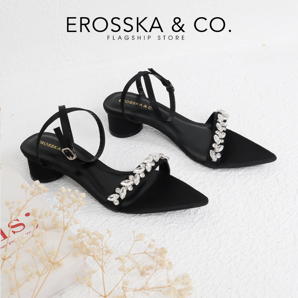 [Mã AFSOS10 - giảm 50K đơn từ 50K] Erosska - Giày sandal cao gót nữ mũi nhọn quai đính đá sang trọng cao 5cm - EB069