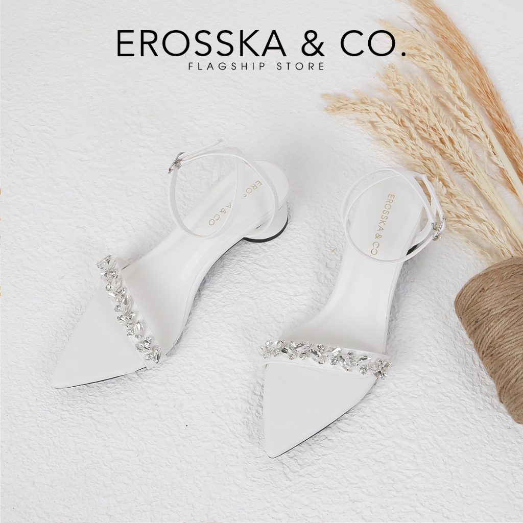 [Mã AFSOS10 - giảm 50K đơn từ 50K] Erosska - Giày sandal cao gót nữ mũi nhọn quai đính đá sang trọng cao 5cm - EB069