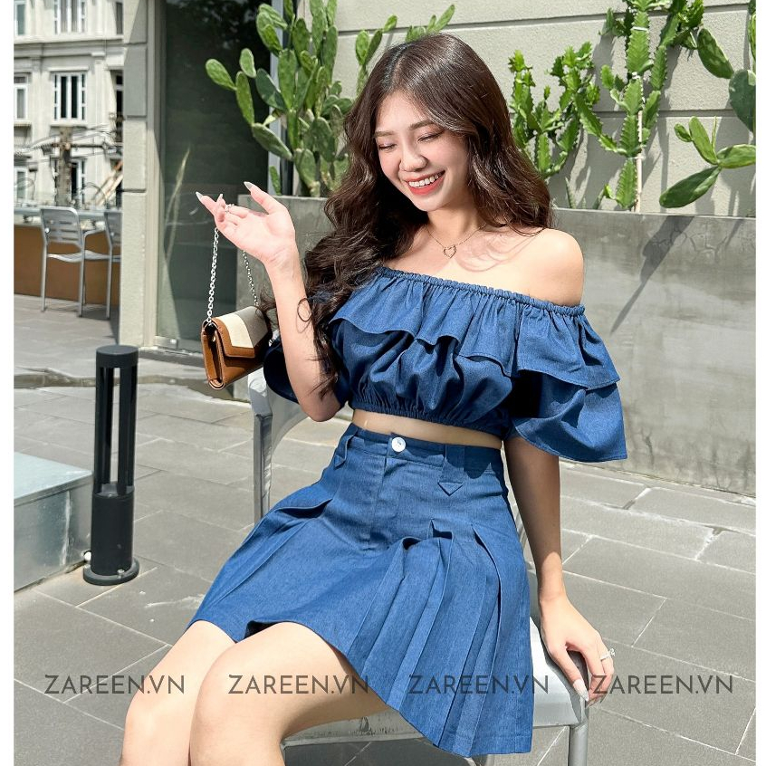 ZAREEN | ÁO CROPTOP DENIM TRỄ VAI ZAREEN VOA122