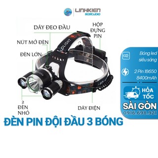 🔥 GIÁ SỈ 🔥 Đèn Pin Đội Đầu 3 Bóng Led T6- Siêu Sáng, Kèm 2 Pin, Kèm Sạc