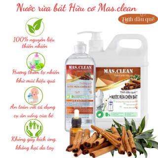 Nước rửa chén bát hữu cơ Tinh dầu quê Mas.Clean - An toàn, sạch hiệu quả, không hại da tay - Chai 1.8l có vòi tiện dụng