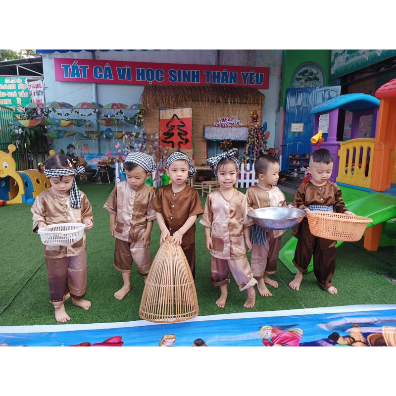 Bà Ba Nâu ghép và bà ba kèm khăn rằn cho bé trai bé gái từ 7-35kg