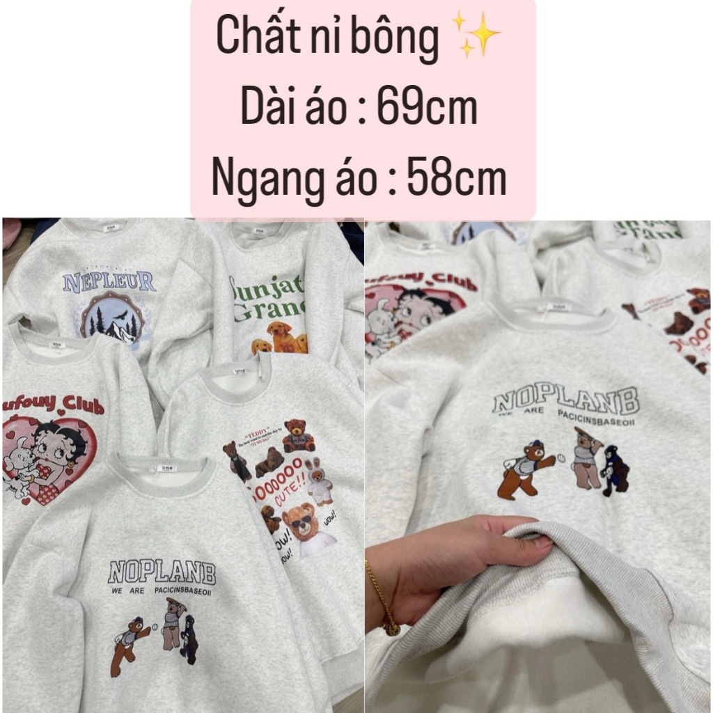 Áo Sweater chất Nỉ Bông Form Rộng Nam Nữ Unisex Dáng Oversize Xám Tiêu In Hình Nhiều dễ thương