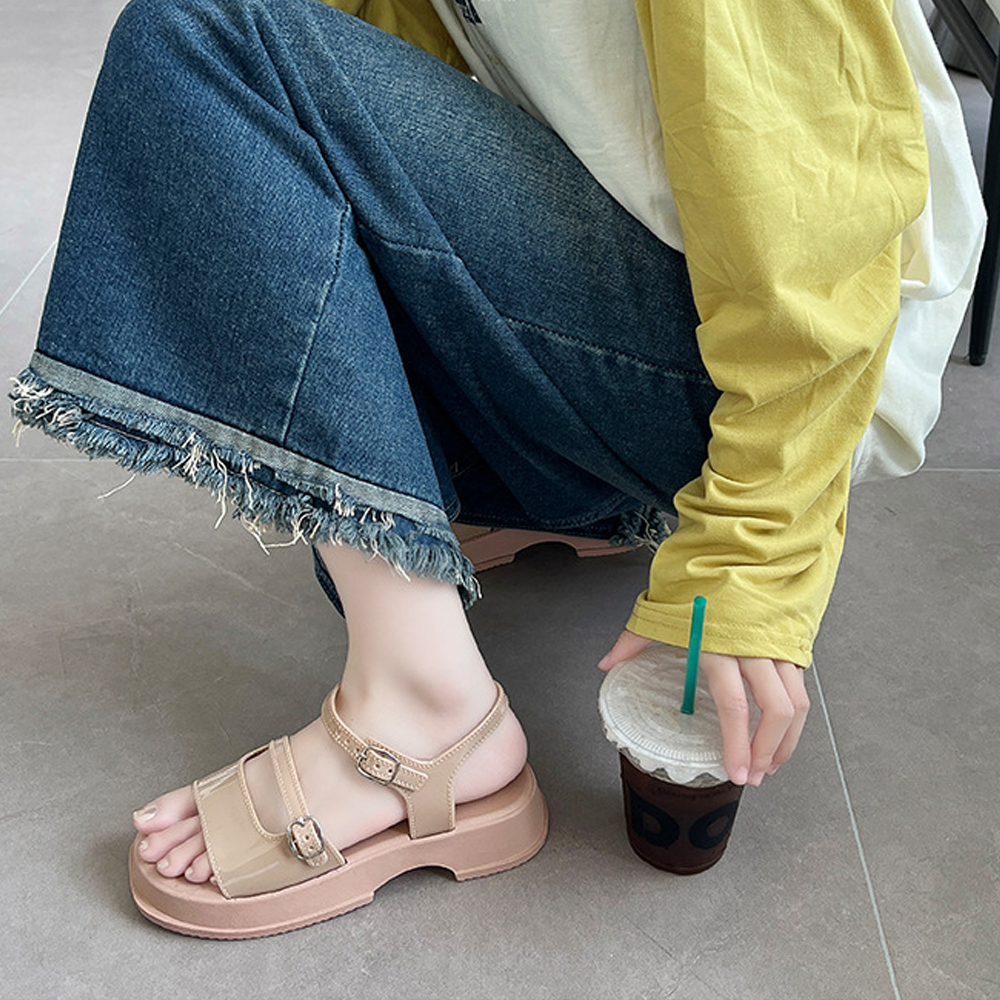 Giày sandal nữ quai ngang đi học chống nước đi mưa xăng đan đế bánh mỳ siêu bền 3.5cm validep03 V356