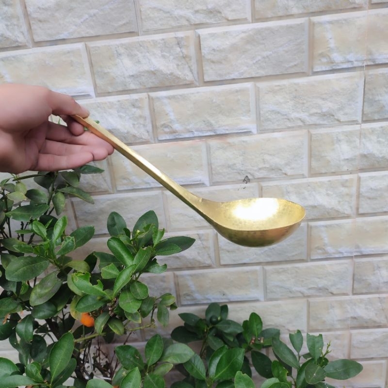 Thìa muỗm đồng gồ thủ công 100% đồng vàng nguyên chất kích thước 26x10x4cm