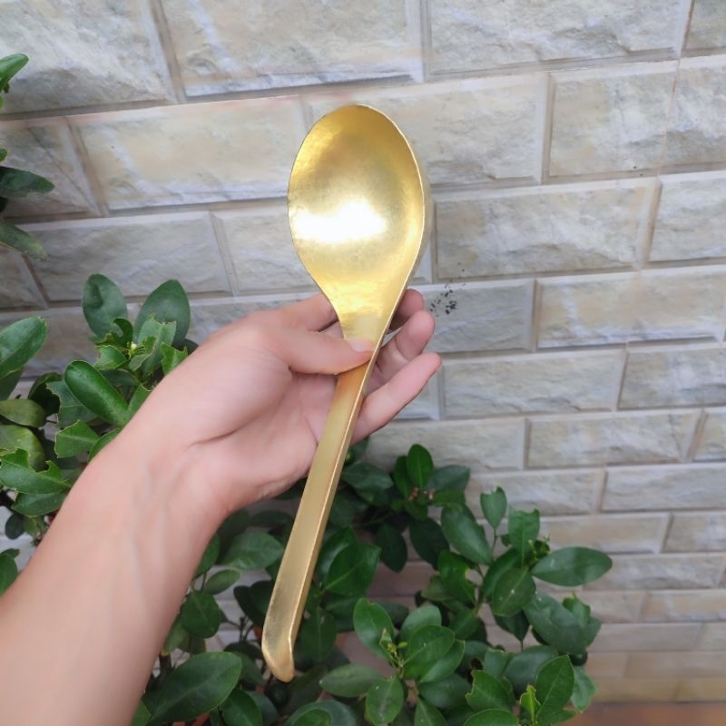 Thìa muỗm đồng gồ thủ công 100% đồng vàng nguyên chất kích thước 26x10x4cm