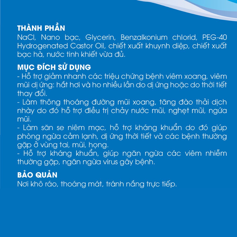 Dung Dịch Xịt Mũi Nước Muối Sinh Lý Nano Bạc NOSECARE FAMILY GOLD hằng ngày phòng ngừa sổ mũi, ngạt mũi và viêm xoang
