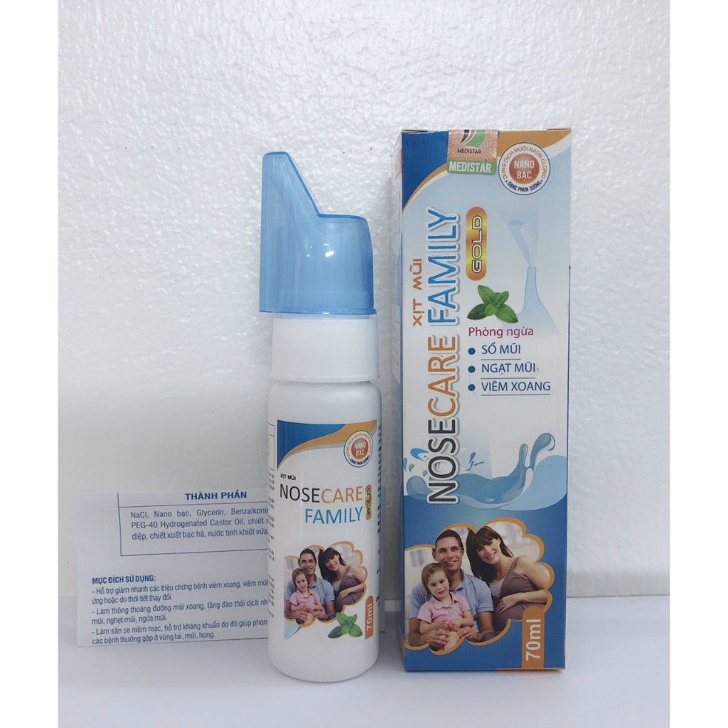 Dung Dịch Xịt Mũi Nước Muối Sinh Lý Nano Bạc NOSECARE FAMILY GOLD hằng ngày phòng ngừa sổ mũi, ngạt mũi và viêm xoang