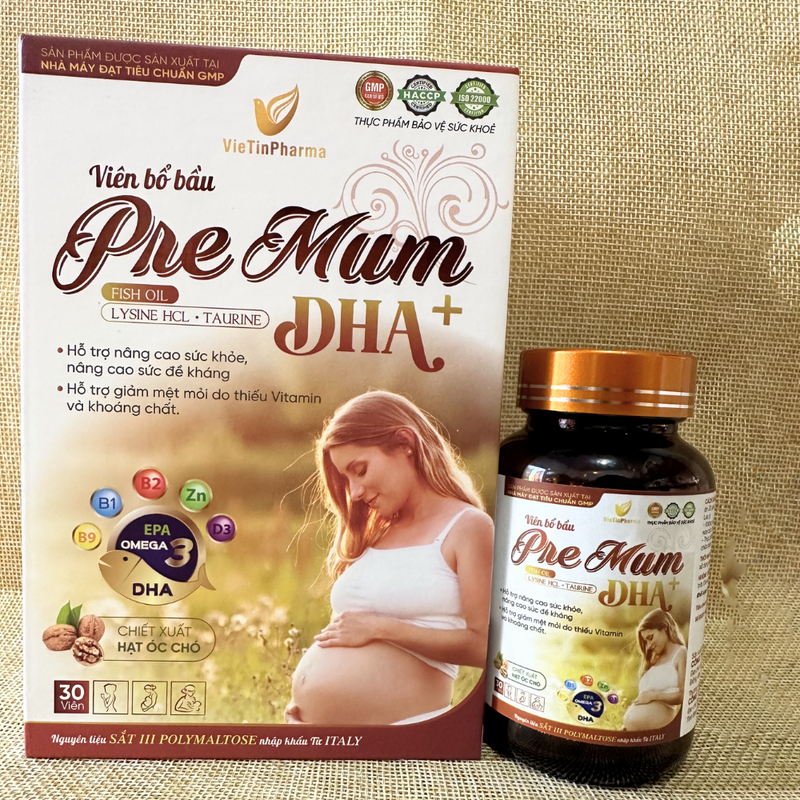 Viên Uống PREMUM DHA+ Vitamin Tổng Hợp Cho Bà Bầu Bổ Sung Dinh Dưỡng Cho Phụ Nữ Trước và Sau Sinh- Hộp 30 viên