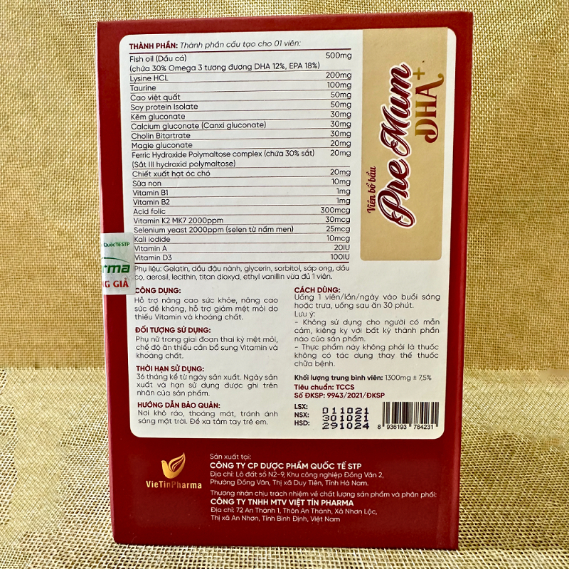 Viên Uống PREMUM DHA+ Vitamin Tổng Hợp Cho Bà Bầu Bổ Sung Dinh Dưỡng Cho Phụ Nữ Trước và Sau Sinh- Hộp 30 viên