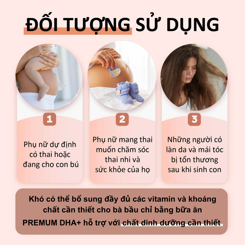 Viên Uống PREMUM DHA+ Vitamin Tổng Hợp Cho Bà Bầu Bổ Sung Dinh Dưỡng Cho Phụ Nữ Trước và Sau Sinh- Hộp 30 viên