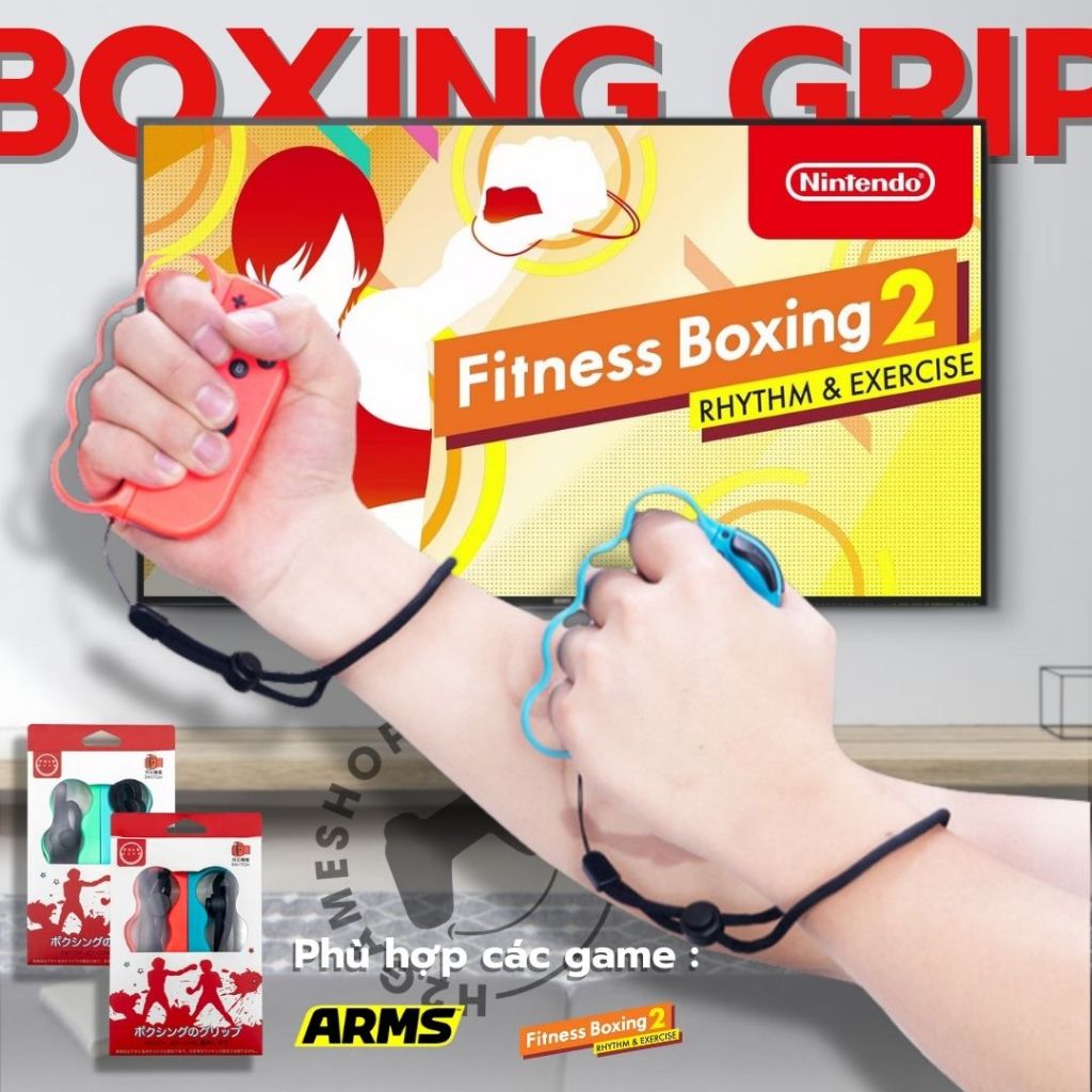 Set Boxing Hand Grip gắn tay cầm Joycon phụ kiện máy Nintendo Switch phù hợp chơi game vận động Fitness Boxing, ARMS